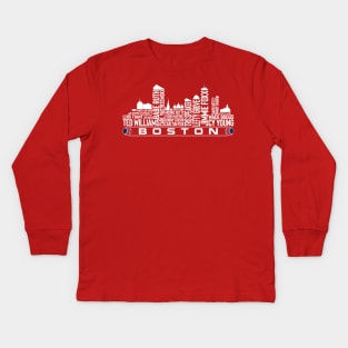 Boston Baseball Team All Time Legends, Boston City Skyline Kids Long Sleeve T-Shirt